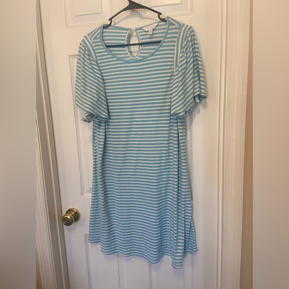 Lauren Conrad 0X White & Blue Striped Dress
